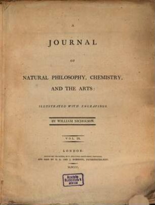 Journal of natural philosophy, chemistry and the arts, 3. 1800, Jan. - März