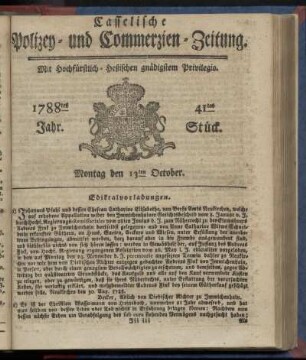 41tes Stueck, Montag den 13ten October. 1788