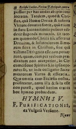 Hymnus V. F. Purficationis ex Vulgata Versione.