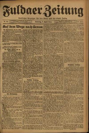 Erste Ausgabe vom Sonntag, den 09. April 1922.