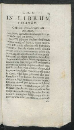 In Librum Decimum. Orphei Descensus Ad Inferos.