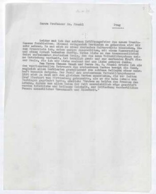 Brief von Gerhart Hauptmann an Oskar Frankl