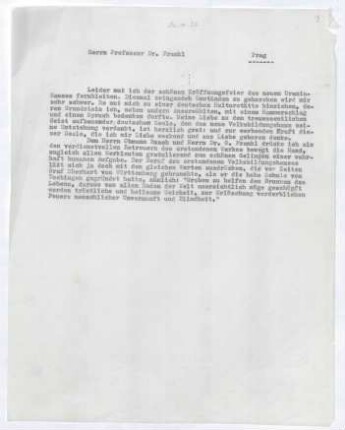 Brief von Gerhart Hauptmann an Oskar Frankl