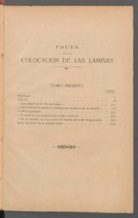 Pauta para la colocación de las láminas - Tomo primero