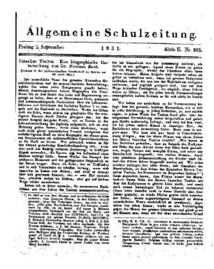 Cornelius Tacitus : eine biographische Untersuchung ; (Fortsetzung folgt)