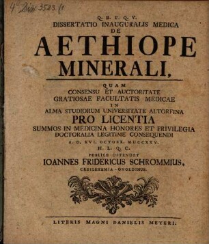 Dissertatio Inauguralis Medica De Aethiope Minerali