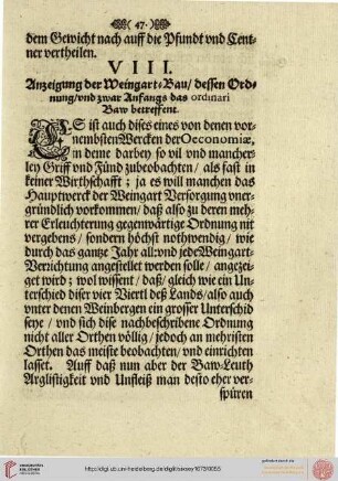 VIII. Anzeigung der Weingart-Bau