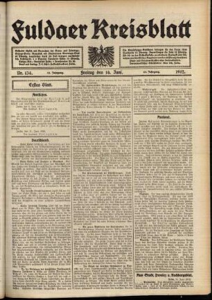 Erste Ausgabe vom Freitag, den 14. Juni 1912.