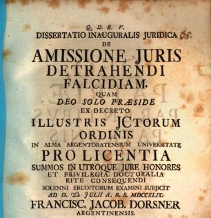 Diss. inaug. iur. de amissione iuris detrahendi falcidiam
