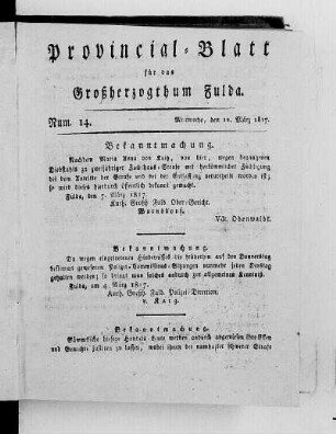 Num. 14, Ausgabe vom 12. März 1817