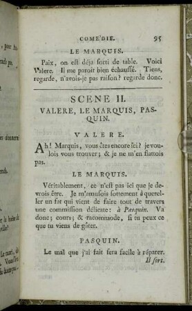 Scene II. Valere, Le Marquis, Pasquin