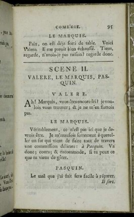 Scene II. Valere, Le Marquis, Pasquin