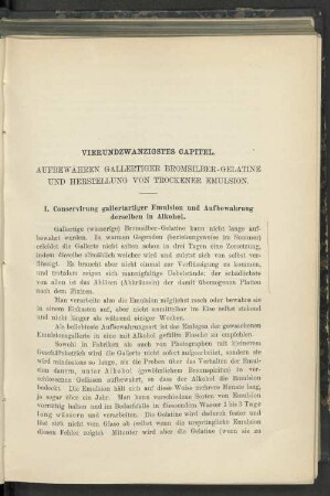 Vierundzwanzigstes Capitel. Aufbewahren gallertartiger Bromsilber-Gelantine und Herstellung von trockener Emulsion.