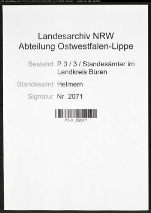 Sterberegister Standesamt Helmern