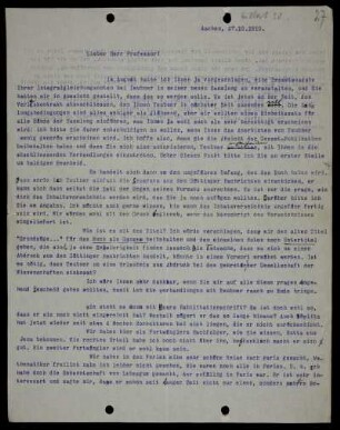 Nr. 27: Brief von Otto Blumenthal an David Hilbert, Aachen, 27.10.1910