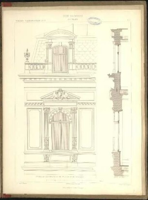 Wohnhaus, Silberburgstrasse No. 177 Details der Seitenparthien vom 1ten Stock und der Mansarde, Quer-Schnitt