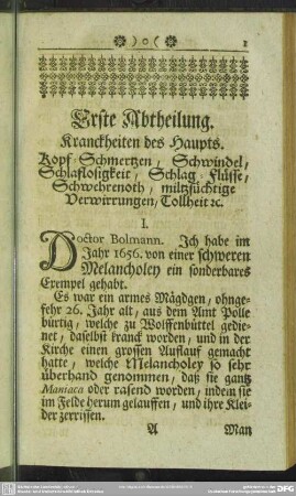 Erste Abtheilung. Kranckheiten des Haupts