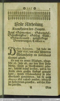 Erste Abtheilung. Kranckheiten des Haupts