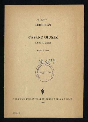 Lehrplan Gesang / Musik 9. und 10. Klasse : Mittelschule