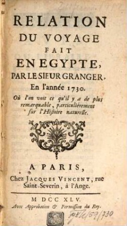 Relation du voyage fait en Egypte