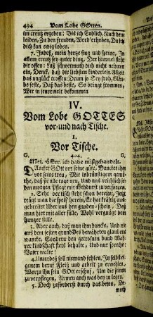 IV. Vom Lobe Gottes vor- und nach Tische
