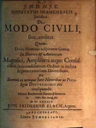Disputatio Inauguralis Juridica, De Modo Civili, sive, civiliter
