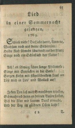 Lied in einer Sommernacht gesungen. 1769.