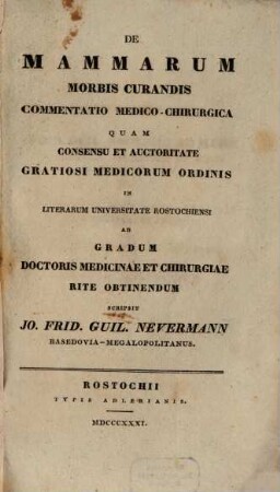 De mammarum morbis curandis : commentatio med. chir.