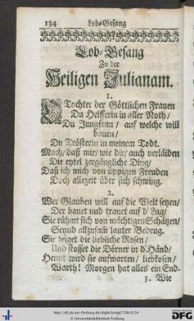 Lobgesang zu der Heiligen Julianam; Gebete.
