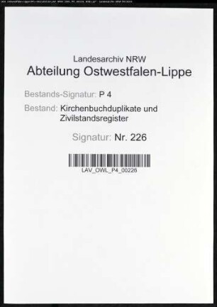 Kirchenbuchduplikat der Altlutheraner aus dem früheren Kreise Schwerte, eingepfarrt zur alten lutherischen Gemeinde Radevormwald. Schwerte, Kreis Iserlohn (GHT 1855). (Gemeinde: Altlutheraner aus dem früheren Bezirk Schwerte)