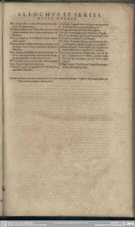 Elenchus Et Series Huius Operis