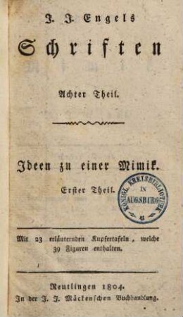 Ideen zu einer Mimik, 1. Mit 23 erläuternden Kupfertafeln, welche 39 Figuren enthalten