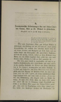 II. Documentarische Erläuterungen über das Leben Otto's von Campe, Abts zu St. Michael in Hildesheim