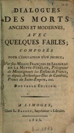 Dialogues des morts anciens et modernes : avec quelques fables