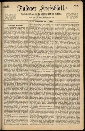 Erste Ausgabe vom Samstag, den 03. Mai 1879.