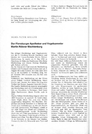 Der Flensburger Apotheker und Vogelsammler Martin Rübner Mechlenburg.