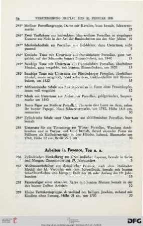 Arbeiten in Fayence, Ton u.a. (Nr. 256-278)