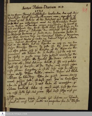 Tagebuchaufzeichnungen von Nikolaus Dal.