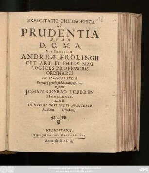 Exercitatio Philosophica De Prudentia