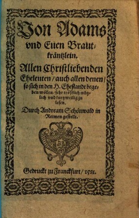 Von Adams und Evan Braut-Kräntzlein ...