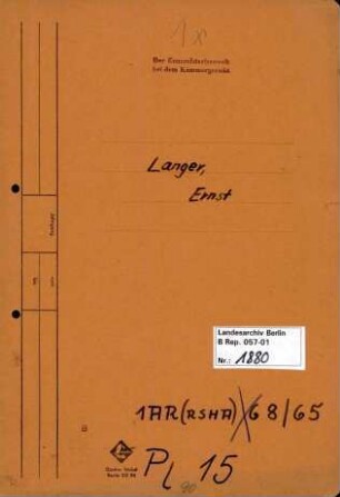 Personenheft Ernst Langer (*26.08.1891), Amtsrat