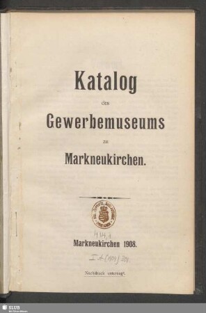 Katalog des Gewerbemuseums zu Markneukirchen