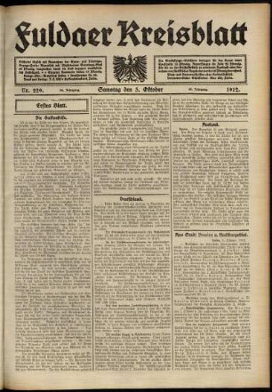 Erste Ausgabe vom Samstag, den 05. Oktober 1912.