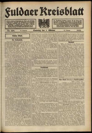 Erste Ausgabe vom Samstag, den 05. Oktober 1912.