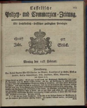 9tes Stueck, Montag den 22ten Februar 1802
