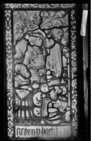 Schloß Eberstein Glasmalerei Heiliger Georg mit Stifter Georg von Bach (um 1518) Glasfenster aus der Pfarrkirche von Ottersweier