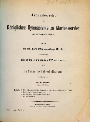 Zu der am ... stattfindenden Schluß-Feier ladet im Namen des Lehrer-Collegiums ehrerbietigst ein. 1884/85