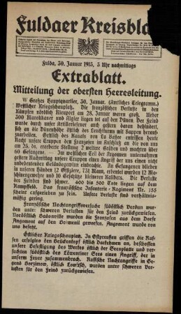 Zweite Ausgabe vom Samstag, den 30. Januar 1915.