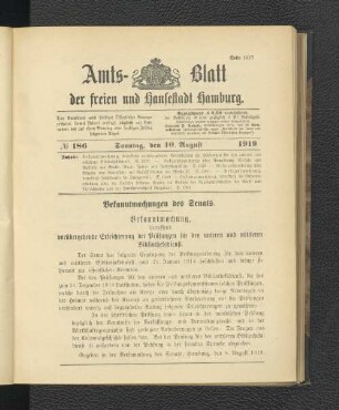 No.186, Sonnabend, den 10. August 1919