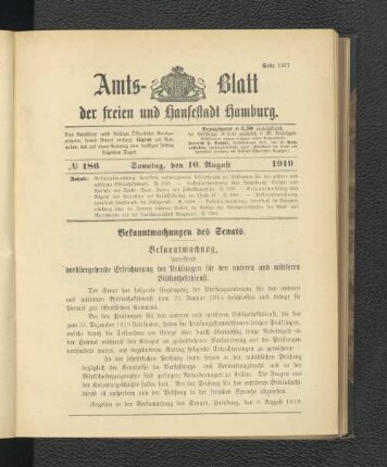 No.186, Sonnabend, den 10. August 1919